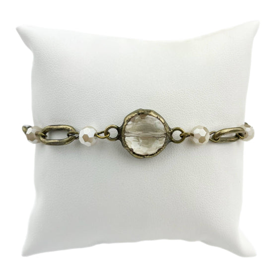 Link Chain Ivory Bracelet w/ Round Crystal