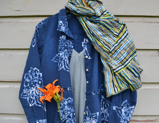 Crinkled Cotton Scarf - Bands Blues