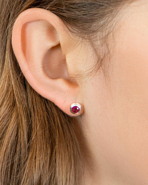 Silver Ruby Stud Earrings with delicate 14 carat gold