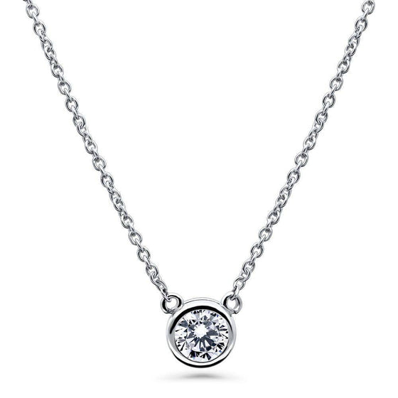 Silver Solitaire 0.45ct Bezel Set Round CZ Necklace