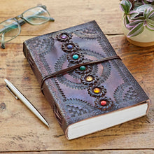  Chakra Embossed Stitched Leather Journal with Stones