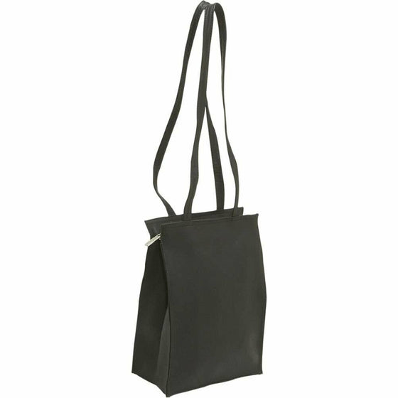 Black Leather Small Simple Dual Strap Tote Bag