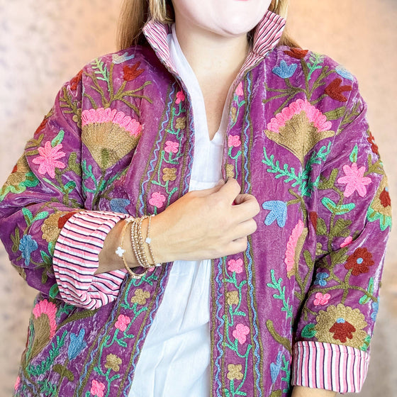 Lavender Embroidered Velvet Jacket