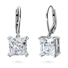  Silver Solitaire 6ct Princess CZ Leverback Earrings