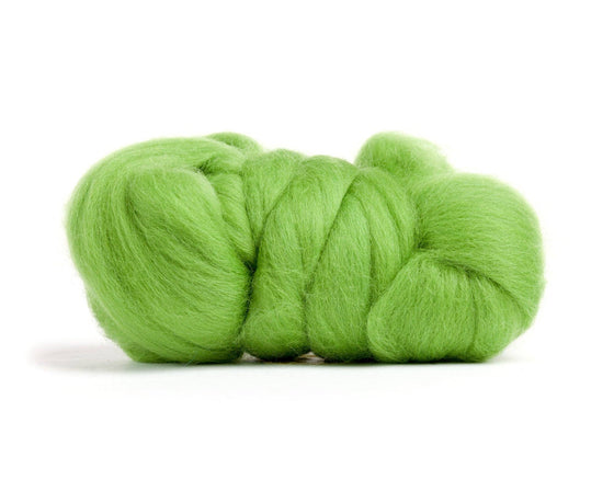 Merino Wool Top Roving, Kiwi Green, 1 ounce