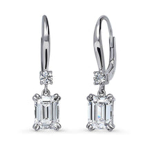  Silver Solitaire 3.4ct Emerald Cut CZ Earrings