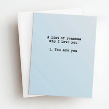  List Of Reasons Card