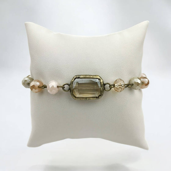 Pink Beige Bracelet with Square Crystal