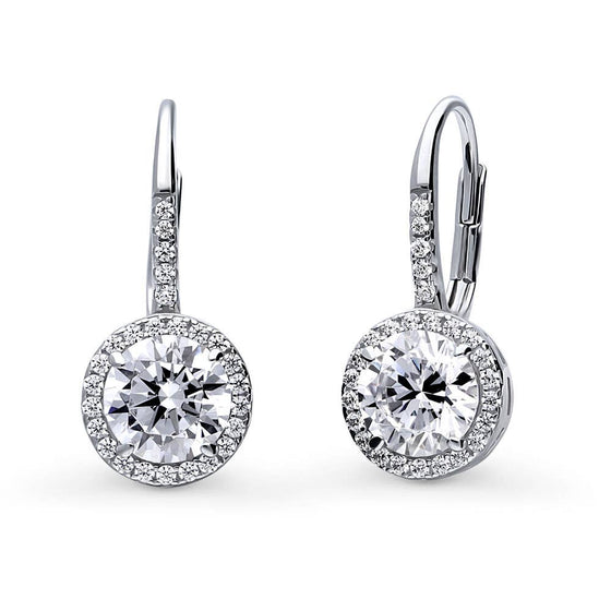 Silver Solitaire 2.5ct Round CZ Leverback Earrings