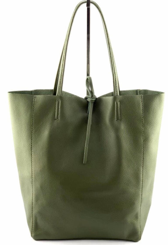 Olive Leather Tote Bag