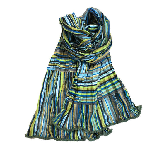 Crinkled Cotton Scarf - Bands Blues