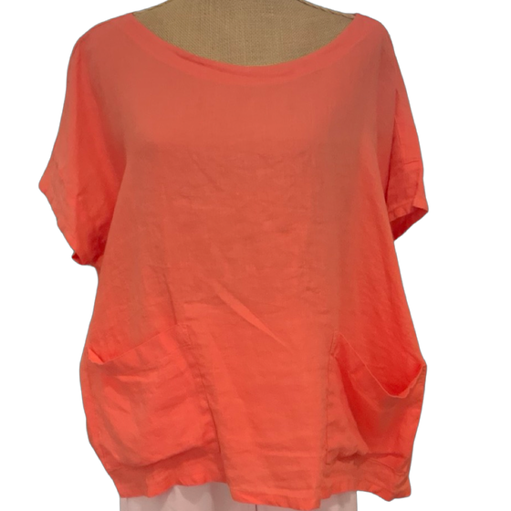 Coral Round Neck Short Sleeve Top