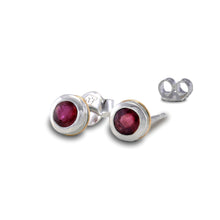  Silver Ruby Stud Earrings with delicate 14 carat gold