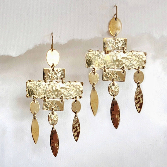 Hammered brass chandelier big earrings