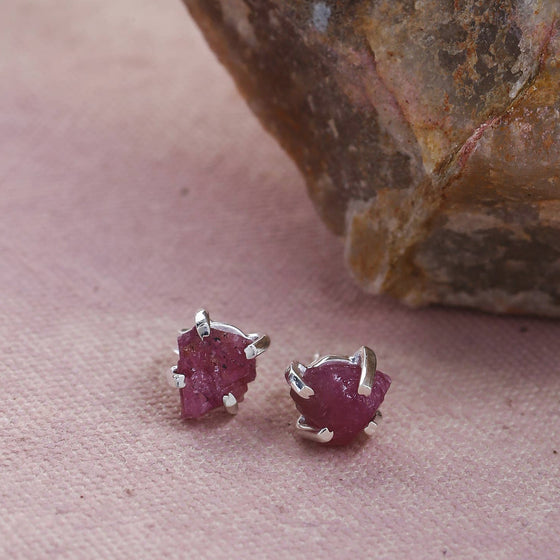 Raw Pink Tourmaline 925 Sterling Silver Stud Earrings