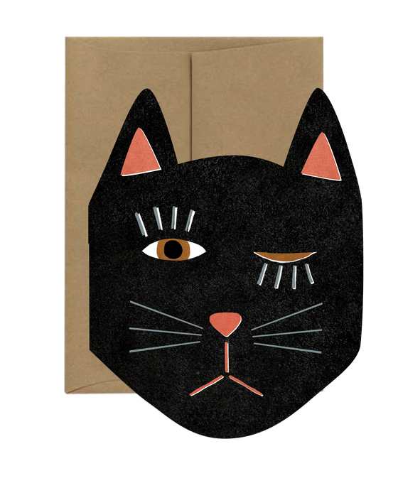 Black Cat Blink - Die Cut Halloween Card