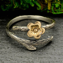  Silver Branch Ring with Bronze Cherry Blossom